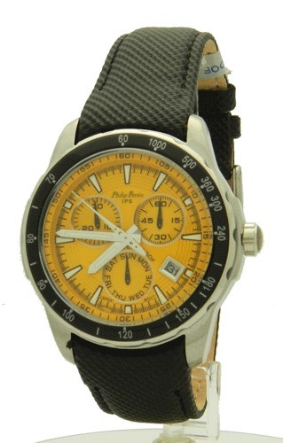 PHILIP PERSIO WOMENS CHRONOGRAPH LOOK DATE WATCH YELLOW DIAL P 145/D