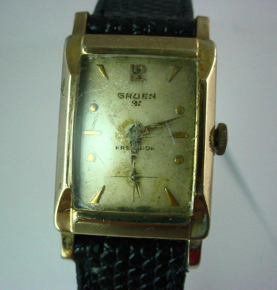   Jewel Mens Vintage Cincinnati USA Mechanical Gold Tone Art Deco Watch