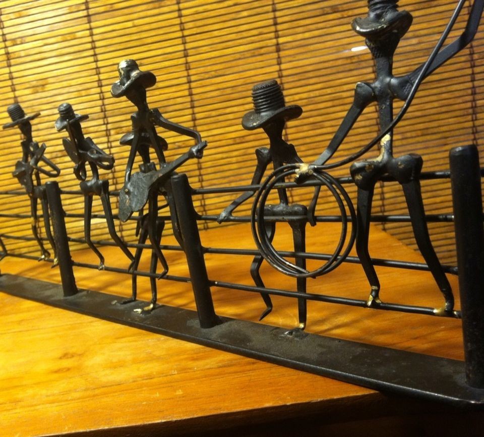 Vintage Metal Art Western Home Decor Music Theme Musicians On Fence