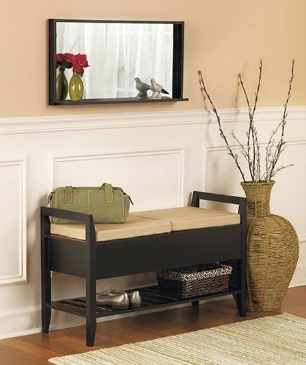 Decorative Bench Seat Cushions in Walnut Entryway Storage