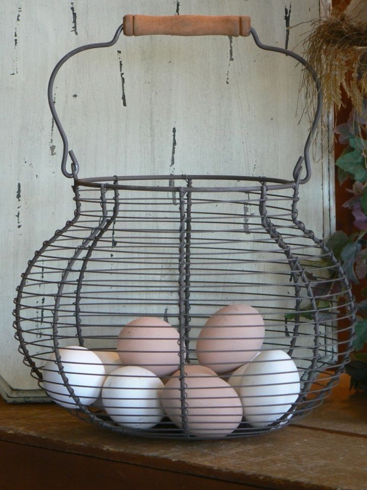 Antique Style EGG BASKET Vintage GATHERING Wire DECOR Shabby COTTAGE 