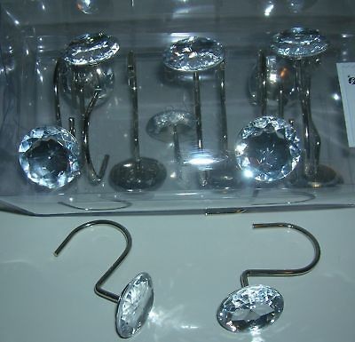 12 DECORATIVE RHINESTONE ROLLING SHOWER CURTAIN HOOKS