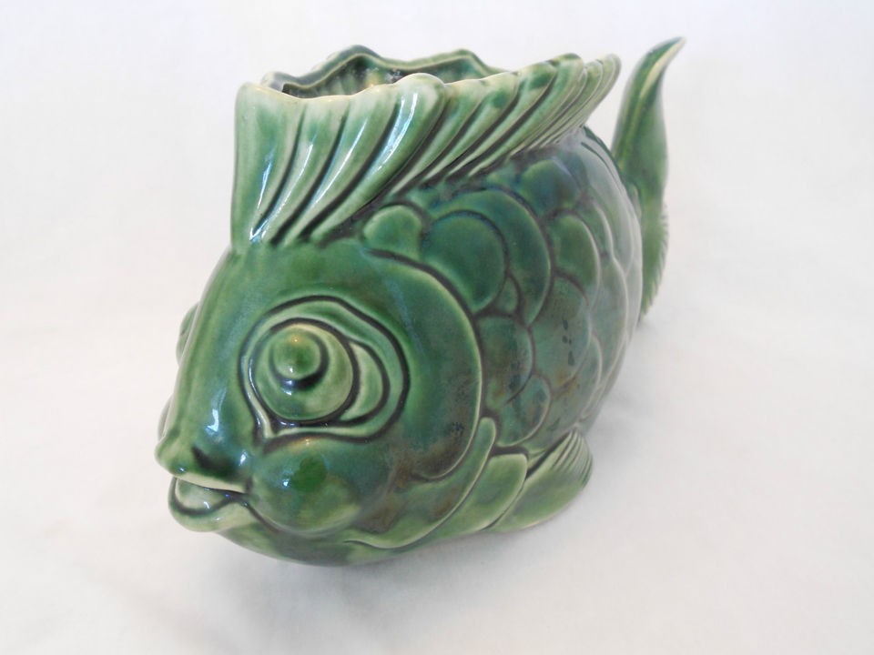   FIND ADORABLE GREEN CERAMIC GLAZE KOI GOLDFISH PLANTER 