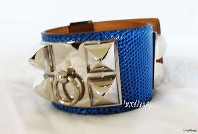 AUTH HERMES COLLIER DE CHIEN BRACELET MYKONOS LIZARD PALL HDWE