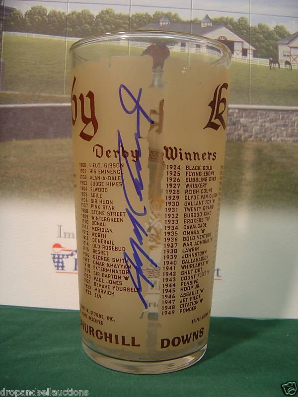 SIGNED ANGEL CORDERO 1974 KENTUCKY DERBY GLASS COA