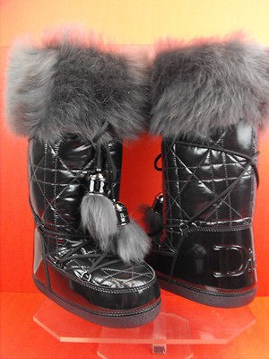 NIB DIOR BLACK CANNAGE WINTER SNOW SKI FUR POM POM BOOTS 41 43 9.5 10 