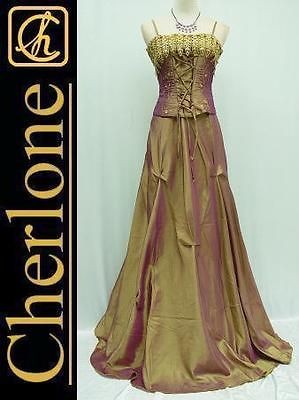   Plus Size Satin Gold Corset Lace Ball Gown Wedding/Evening Dress 20 22