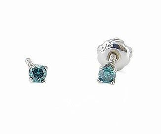    100% 14K White Gold Blue Diamond Stud Earrings for Babies or Kids
