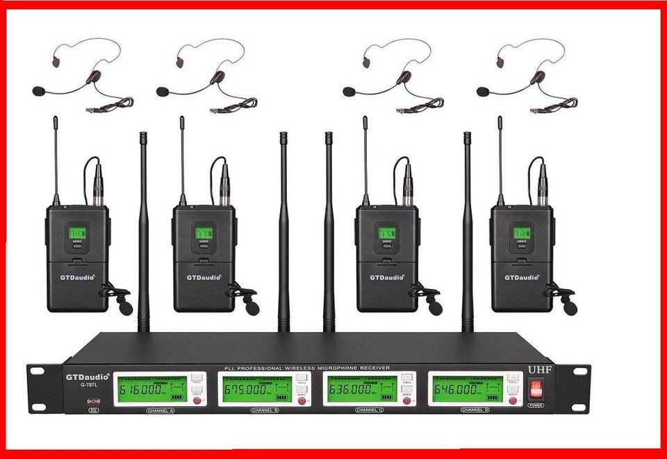 GTD Audio 4x800 Ch UHF Diversity Wireless Lavaler Lapel Headset 