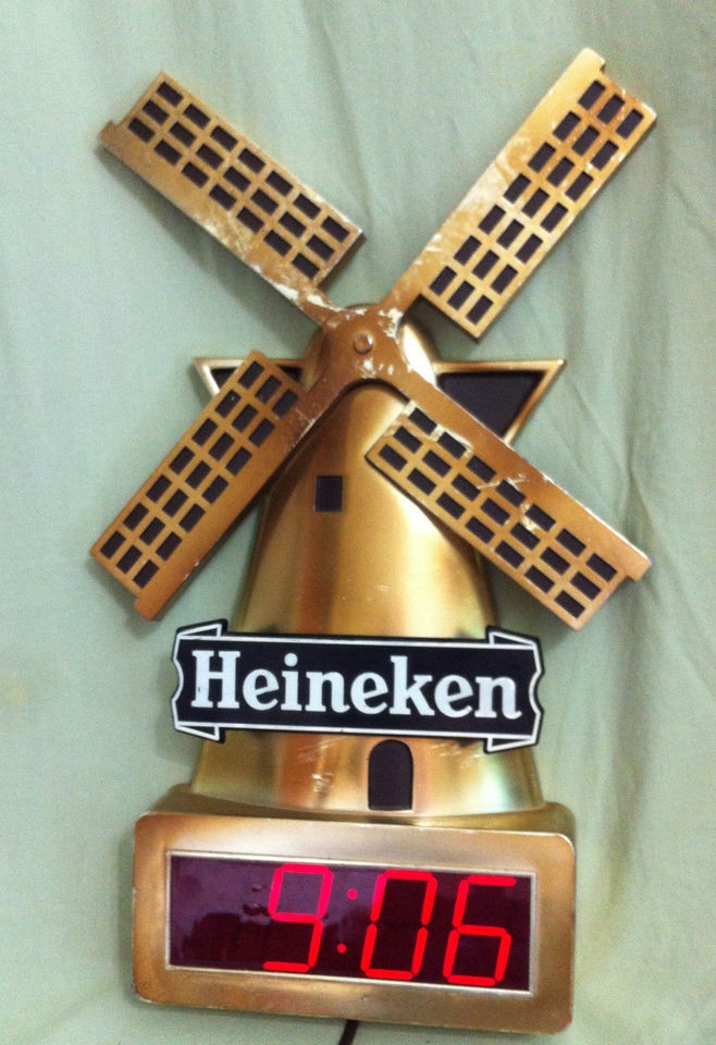 Heineken Windmill Digital Clock Beer Advertizing Hanging Wall Display 