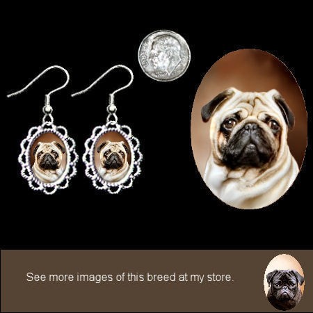 Pug Fawn DOG Filigree Earrings PRETTY JEWELRY