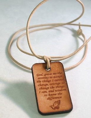 SERENITY PRAYER LEATHER DOG TAG PENDANT AND NECKLACE LASER ENGRAVED
