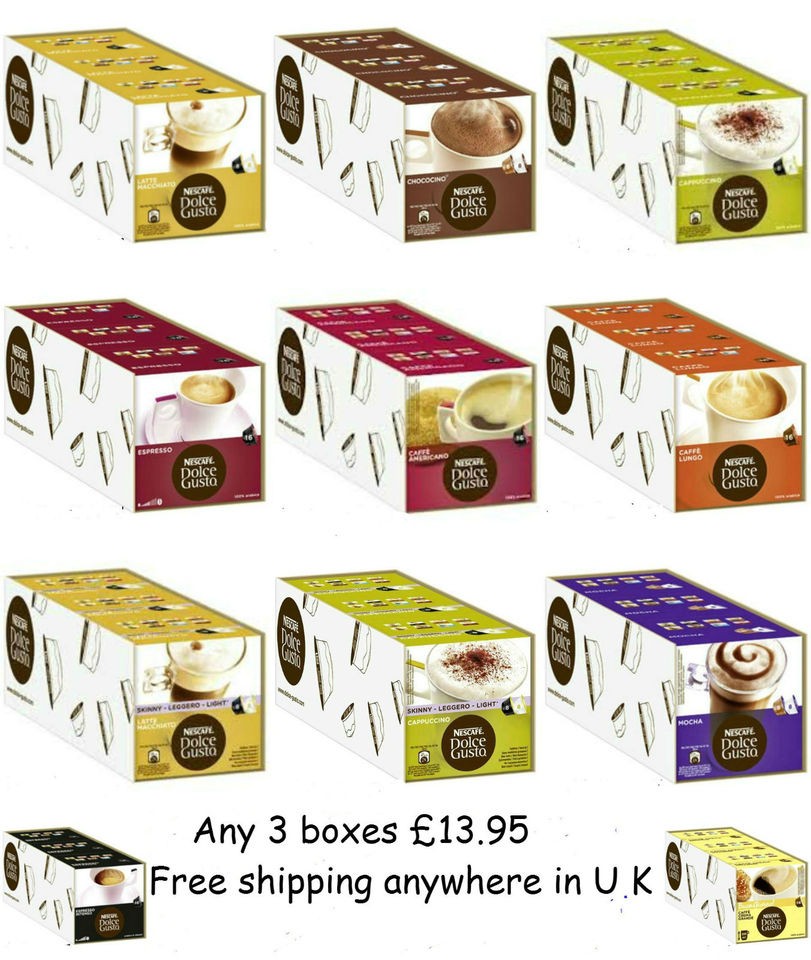 Nescafe Dolce Gusto Coffee Capsules  3 Boxs Of 16 Pods   Choice From 