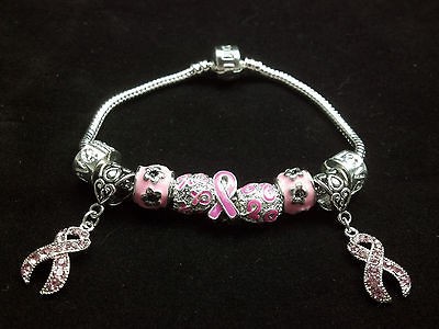   Cancer Awareness Charm Bracelet 18 Carat White Gold Charms V 3 BCA