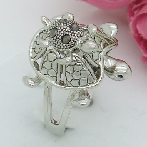   Stretch Rotatable Son Turtle Crystals Ring Jewelry US Size 6.5 7.5