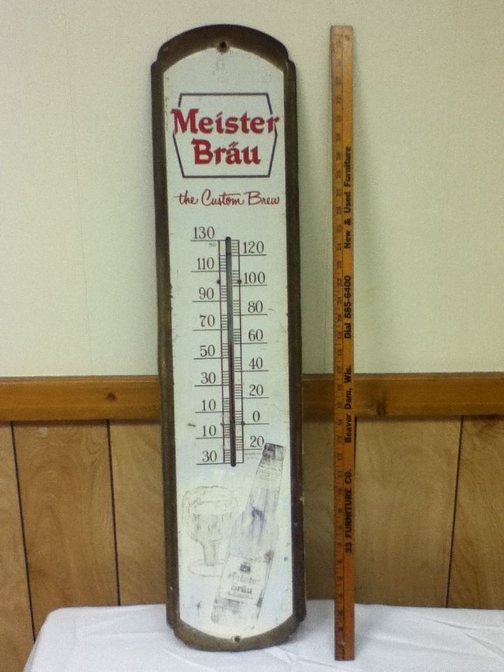   BRAU BEER SIGN THERMOMETER BREWED MILLER BREWING VINTAGE WALL SIGNS 1