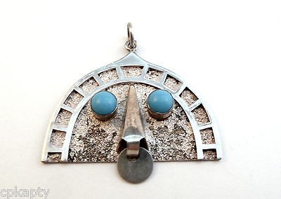   Modernist Oswaldo GUAYASAMIN Ecuador Silver & Turquoise FACE Pendant