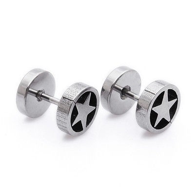 Stainless Steel Silver Hollow Star Stud Hoop Mens Earrings E121