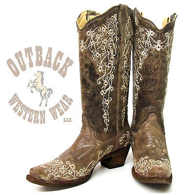 Corral Ladies Brown Crater Bone Embroidery Boots A1094