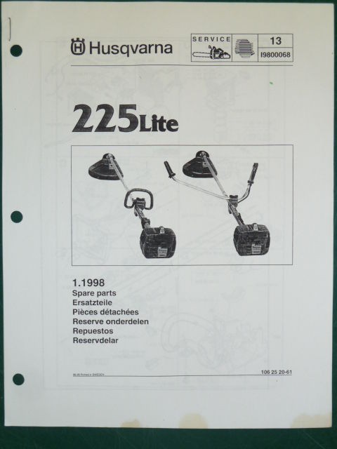 HUSQVARNA 225 LITE EDGER   TRIMMER PARTS LIST SERVICE MANUAL SPARE