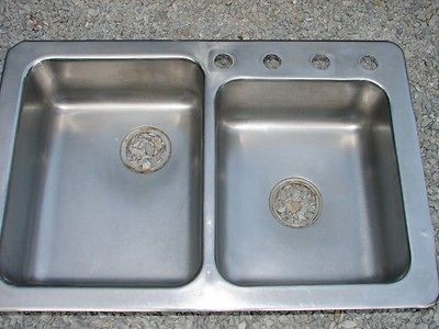 Vintage Elkay 4 Hole Double Drop Stainless Sink