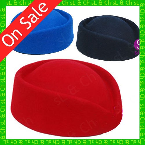 Vintage Stewardess Air Hostesses 100% Wool Felt Pillbox Hat Multi 