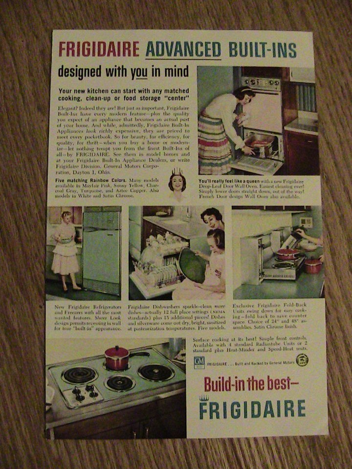   FRIGIDAIRE BUILT INS AD retro kitchen OVEN STOVE MOM GIRL