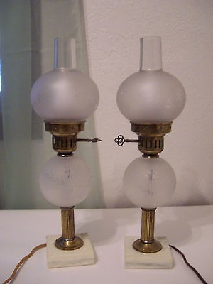 Antique Electric Parlor Buffet Lamps Brass Marble Gone With The Wind 