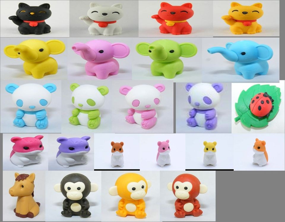 23Pcs Japanese Iwako Animal Eraser elephant,panda,hamster, monkey 