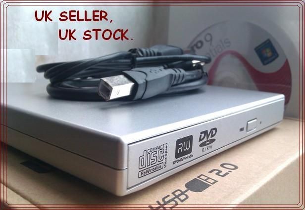 Ultra Slim External CD & DVD RW Burner USB Silver DRIVE for Sony Asus 