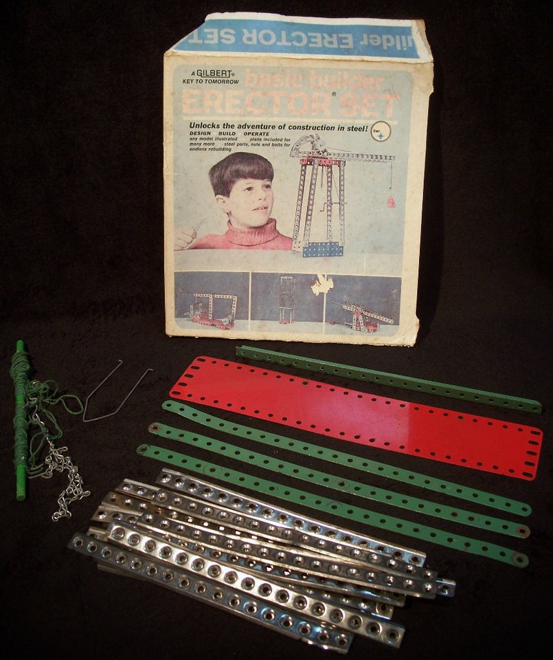 Vintage Gilbert Basic Builders Erector Set + Some Meccano Pieces