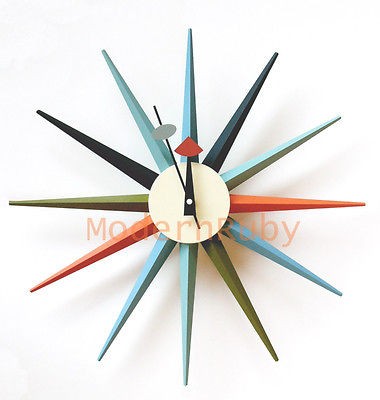   Starburst Sunburst Multi Color Spike Star Clock Mid Century Icon