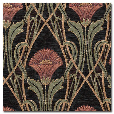 Fabric Remnant Heavy Duty Belgium Chenille Floral Art Nouveau Onyx 23 