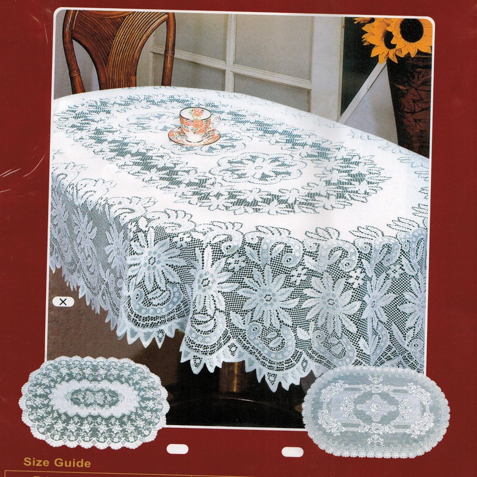 NEW OVAL WHITE POLYESTER LACE TABLE CLOTH 60x90 FLORAL