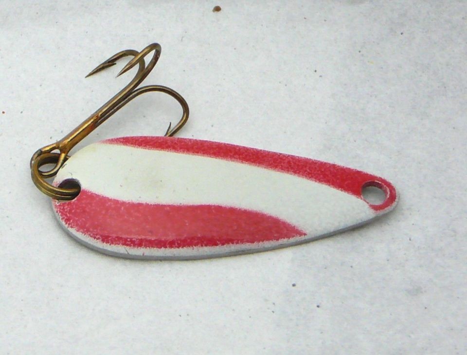 Vintage Old Lure Fishing Spoon Spinner Red White Small