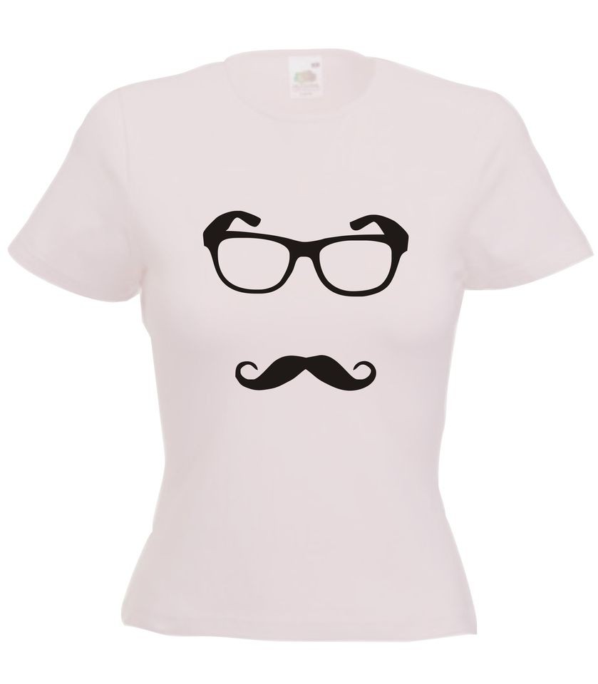 Moustache Womens Nerd Glasses Fitted T Shirt   T shirt Ladies mustache 