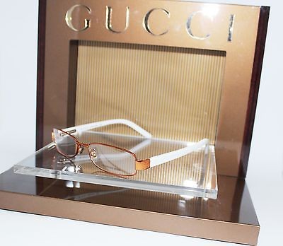 NEW 223$ GUCCI 135GG 1833 GOLD & WHITE METAL & ACETATE EYEGLASSES 