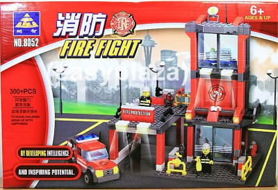 FIRE STATION & TRUCK (300PCS) BUILDING BLOCKS BRICKS SET #8052 NEW 