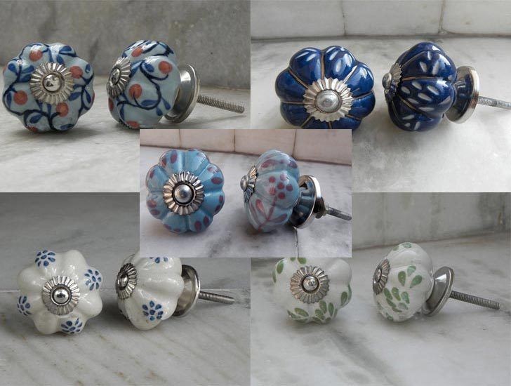 Ceramic Door Knob in 5 Patterns Handles Pulls for Cupboards Kitchens 