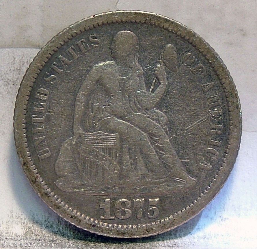 1875 S BELOW BOW VF LIBERTY SEATED DIME ID#KK530