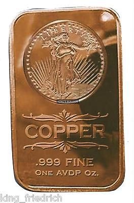   COPPER BULLION INGOT / BAR **2012** ST GAUDENS DESIGN + FREE SILVER