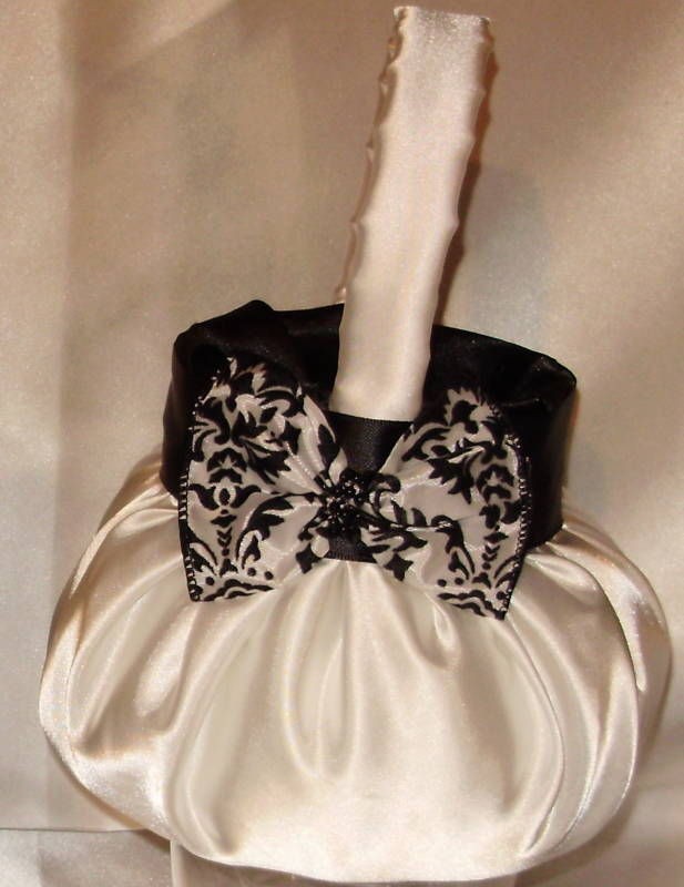 Custom Satin Damask Print Flower Girl Bridal Basket