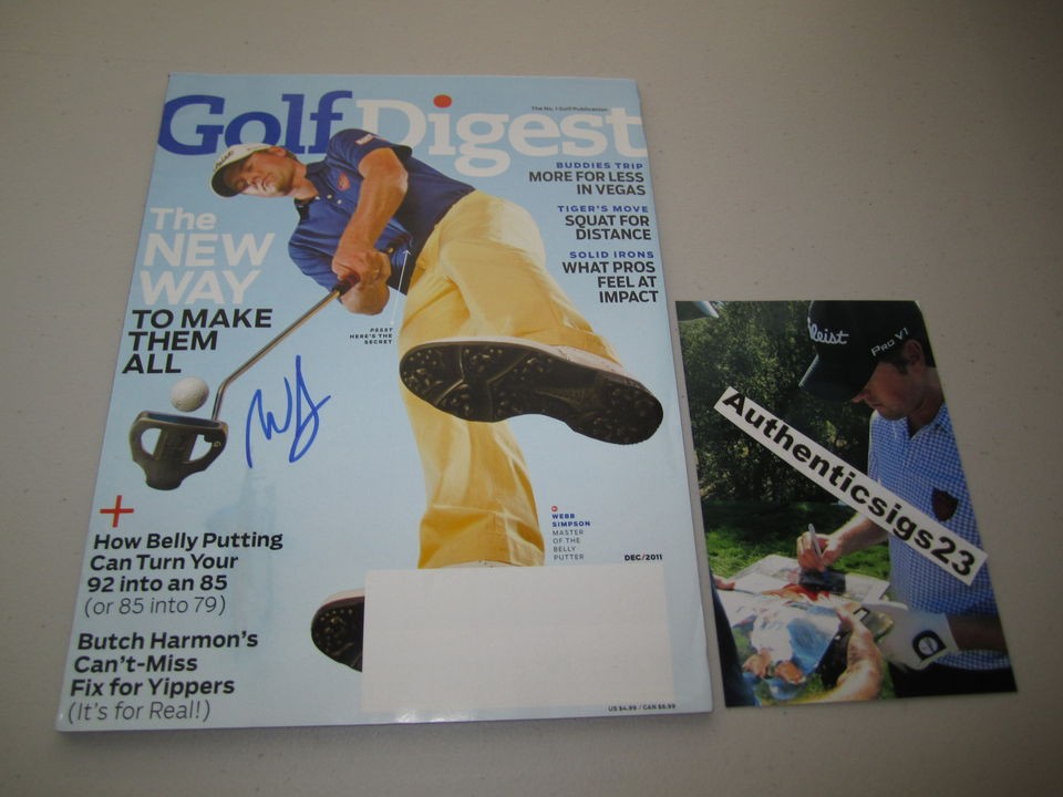 WEBB SIMPSON SIGNED NEW 2011 GOLF DIGEST MASTERS OPEN MAGAZINE COA W 