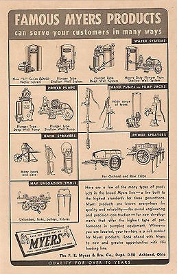   MYERS HAY UNLOADING TOOLS & WATER PUMPS & SPRAYER AD ASHLAND OH OHIO