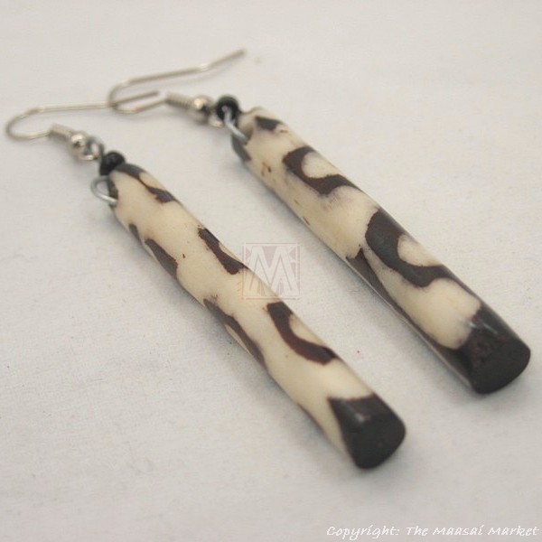   Handmade Mud Cloth Print Batik Bone Maasai Dangle Earrings 561 54