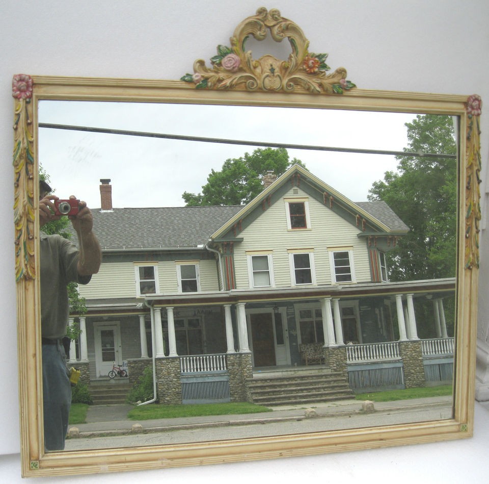 SUPER SHABBY N CHIC VINTAGE WALL MIRROR W/ APPLIED FLOWER 