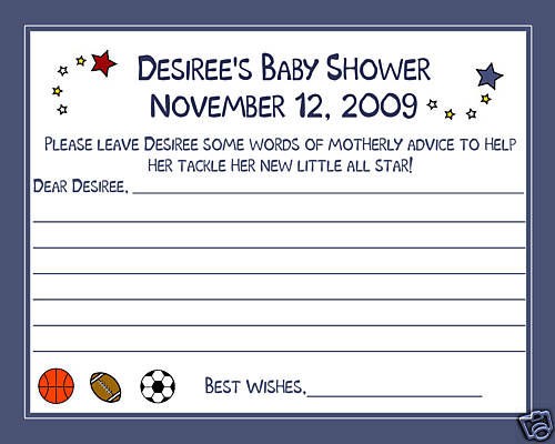 40 Personalized Baby Shower Advice Cards SPORTS THEME