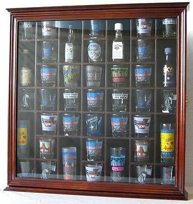 41 Shot Glass Display Case Holder Cabinet Shadow Box, w/ Glass Door 