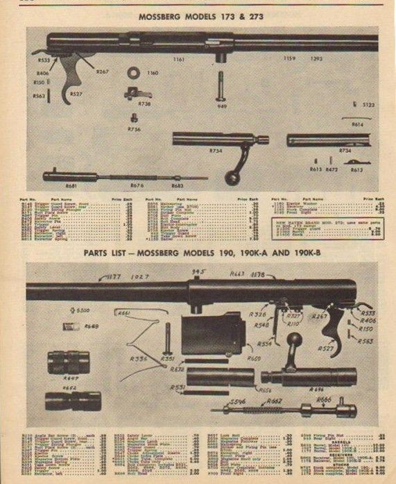 1964 MOSSBERG AD MODEL 173 273 190 PARTS LIST