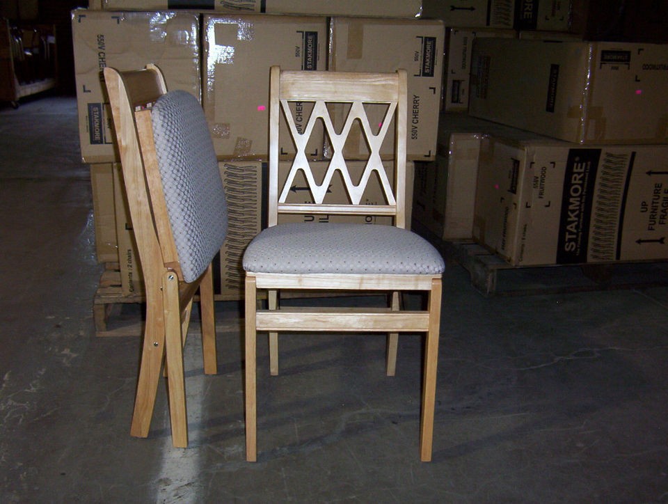 Style # 225 Stakmore Wood Folding Padded Seat 2 Chairs Natural Finish